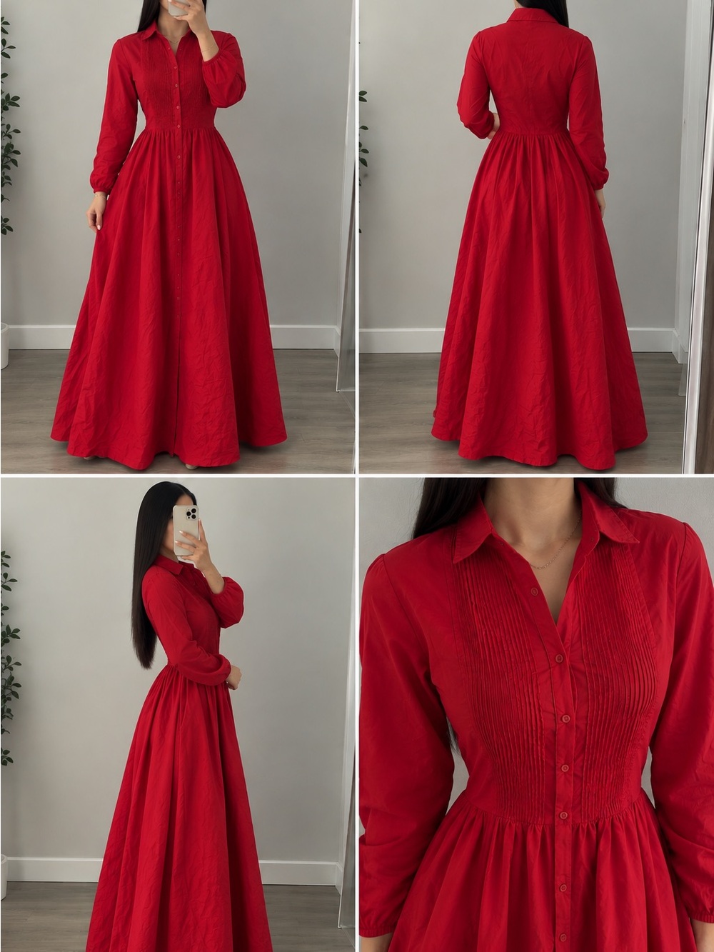 Elegant Red Maxi Shirt Dress